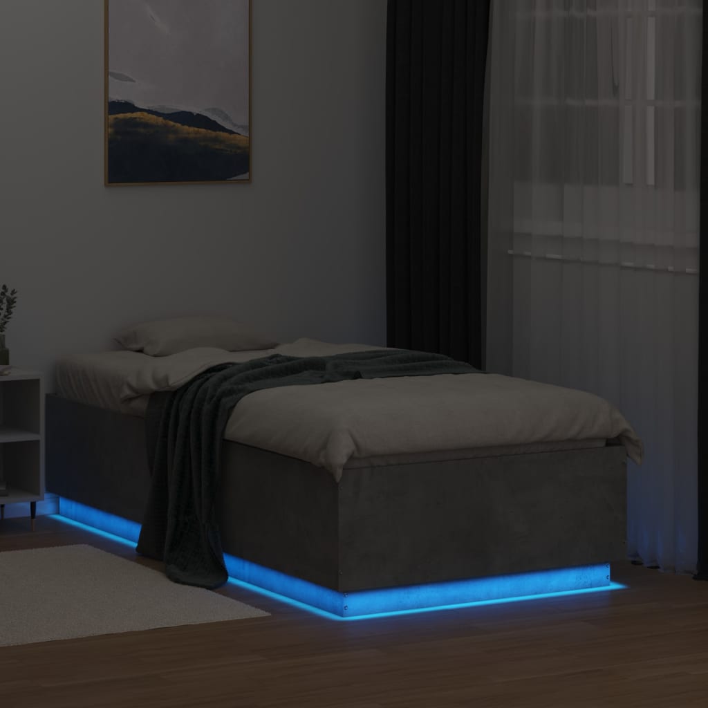 Cadre de lit avec LED sans matelas gris béton 90x190 cm - XIOS