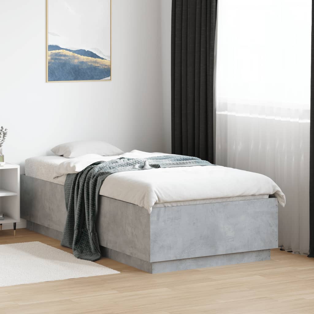 Cadre de lit avec LED sans matelas gris béton 90x190 cm - XIOS