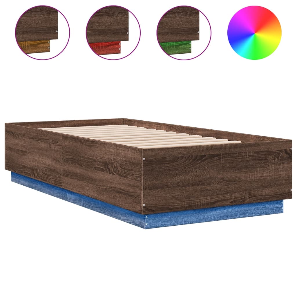 Cadre de lit avec LED sans matelas chêne marron 90x190 cm - XIOS