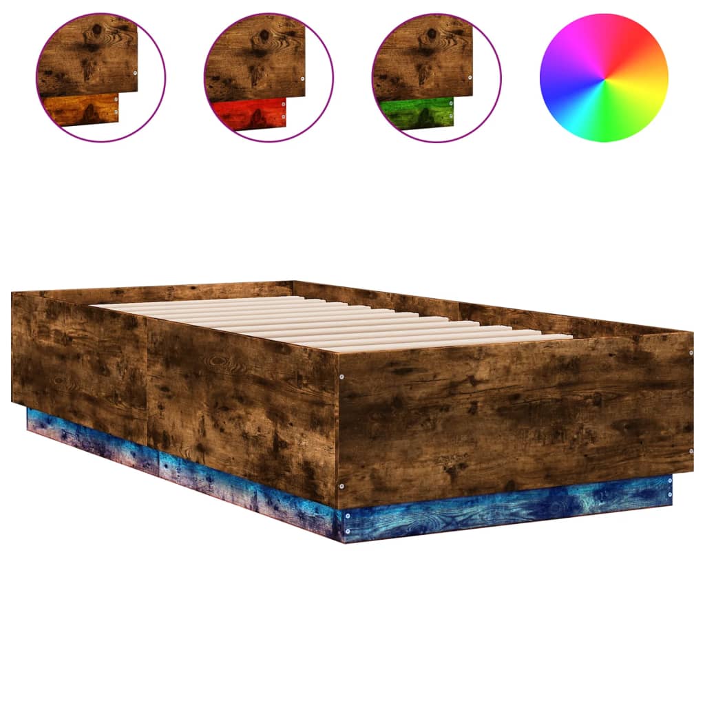 Cadre de lit avec LED sans matelas chêne fumé 75x190 cm - XIOS