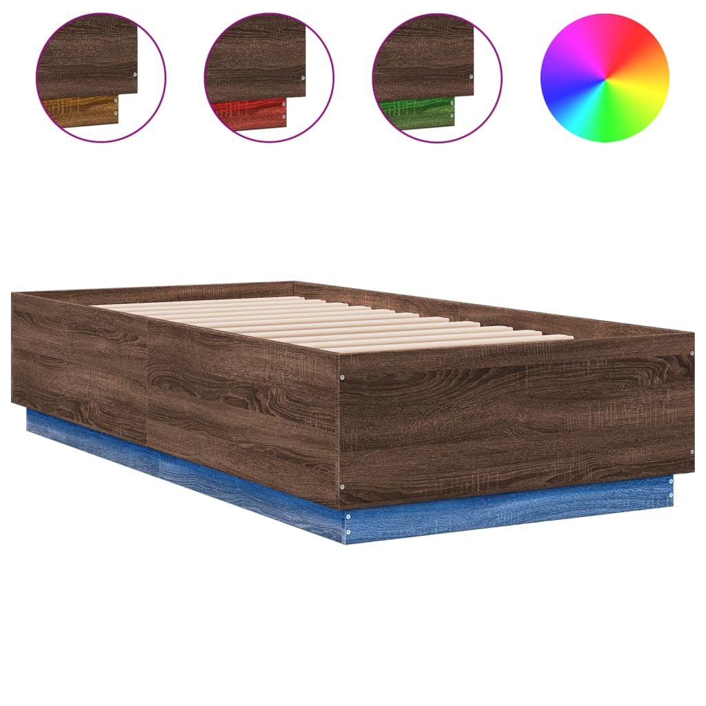 Cadre de lit avec LED sans matelas chêne marron 75x190 cm - XIOS