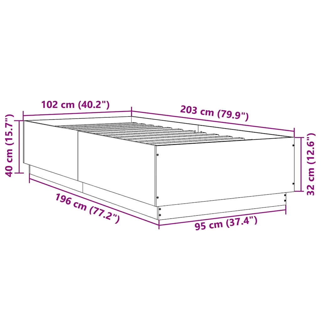 Cadre de lit sans matelas gris béton 100x200 cm - XIOS