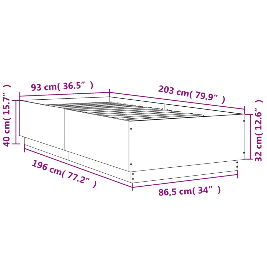 Cadre de lit sans matelas gris béton 90x200 cm - XIOS