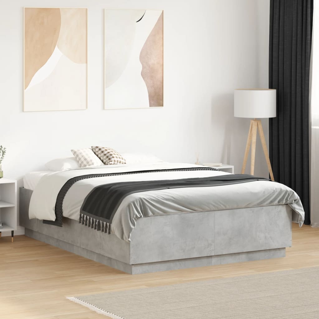 Cadre de lit sans matelas gris béton 135x190 cm - XIOS