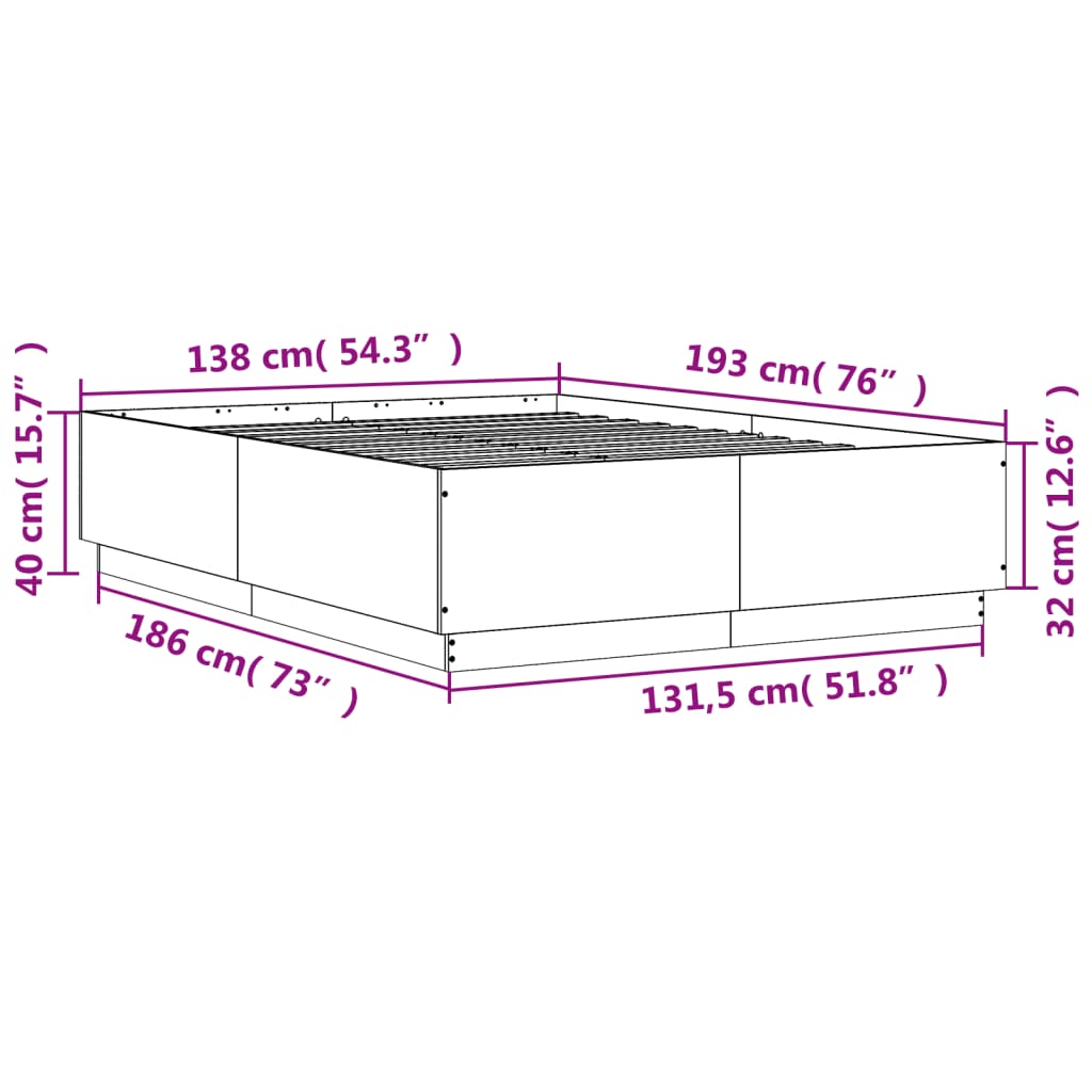 Cadre de lit sans matelas chêne fumé 135x190 cm - XIOS