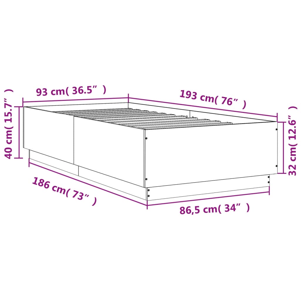 Cadre de lit sans matelas sonoma gris 90x190 cm - XIOS