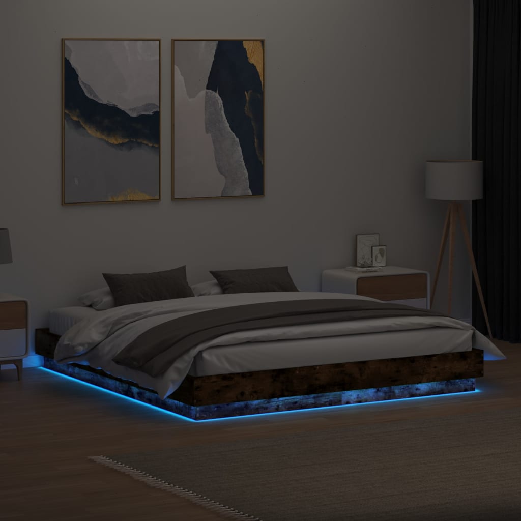 Cadre de lit avec LED sans matelas chêne fumé 200x200 cm - XIOS