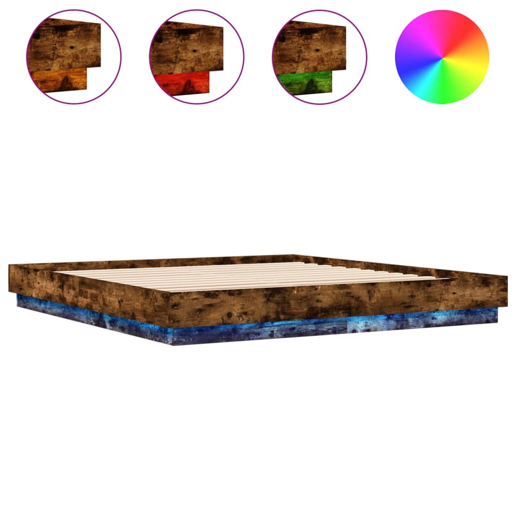 Cadre de lit avec LED sans matelas chêne fumé 180x200 cm - XIOS