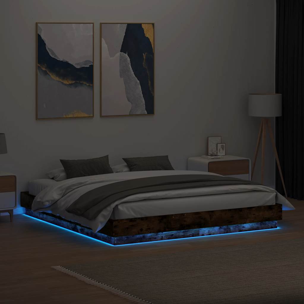 Cadre de lit avec LED sans matelas chêne fumé 180x200 cm - XIOS