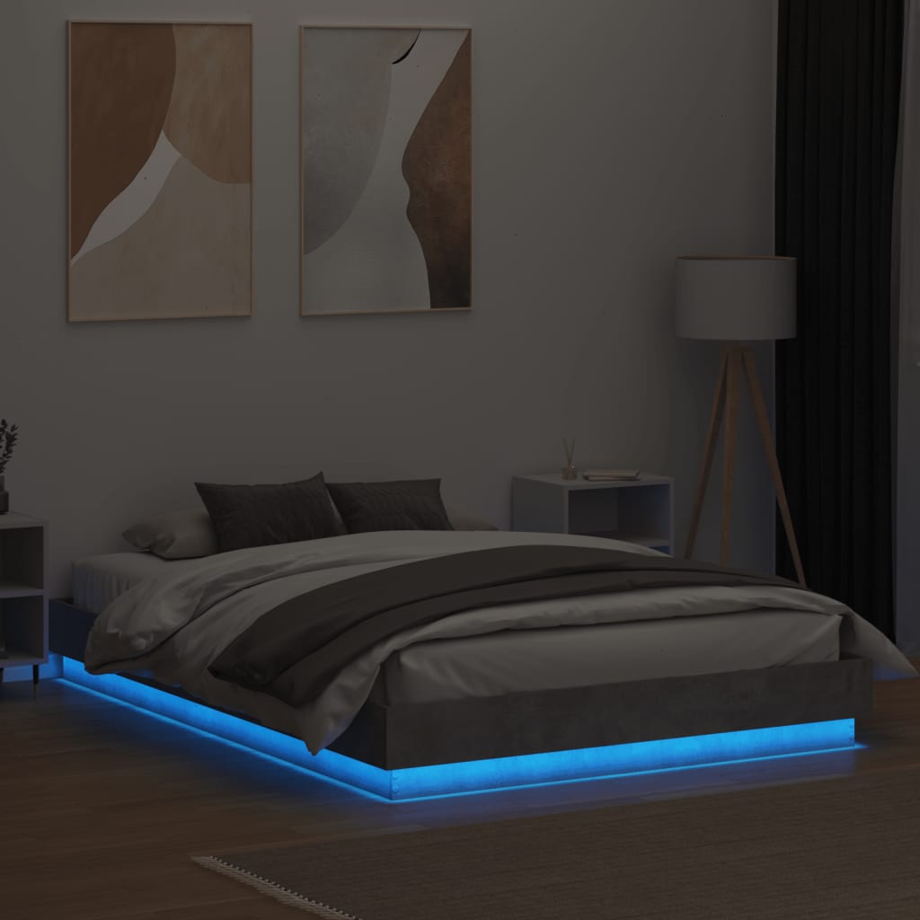 Cadre de lit avec LED sans matelas gris béton 160x200 cm - XIOS