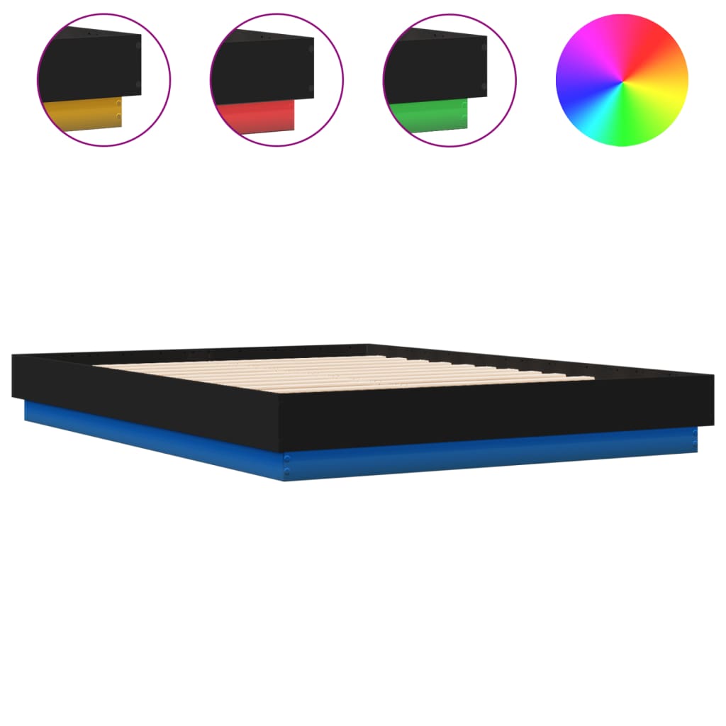 Cadre de lit avec LED sans matelas noir 150x200 cm - XIOS