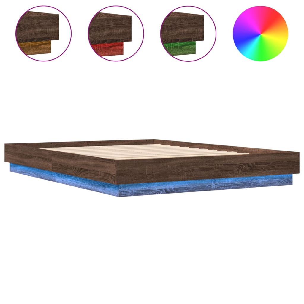 Cadre de lit avec LED sans matelas chêne marron 150x200 cm - XIOS