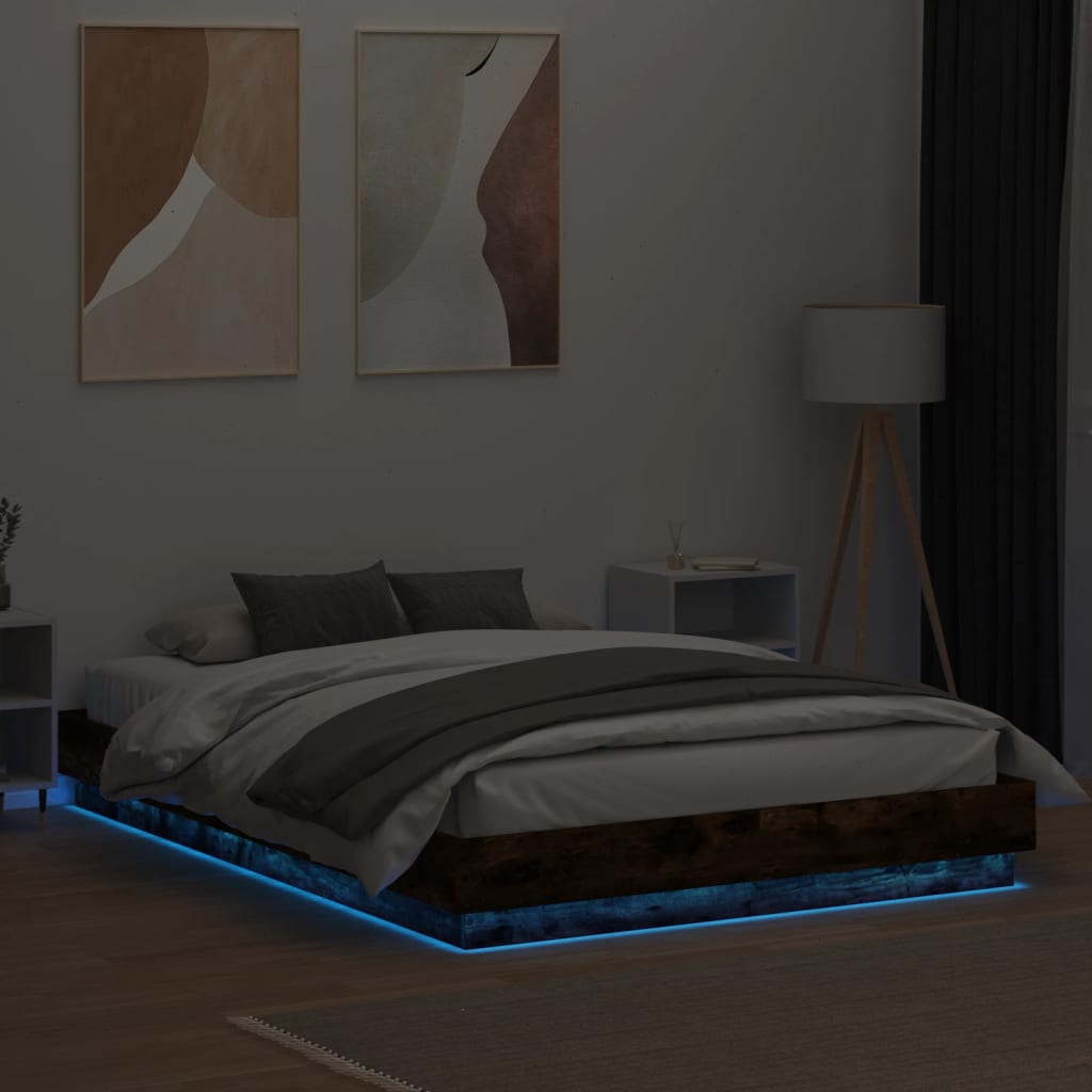 Cadre de lit avec LED sans matelas chêne fumé 140x200 cm - XIOS