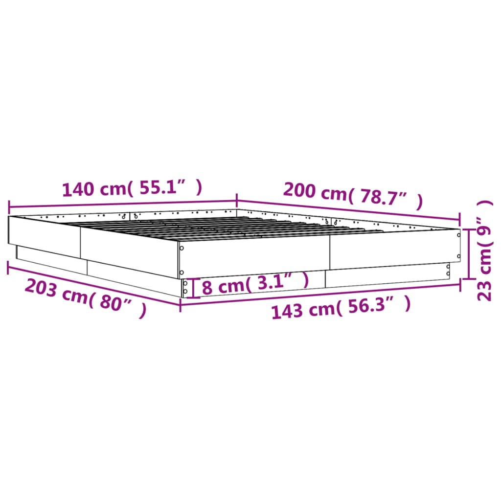 Cadre de lit sans matelas chêne fumé 140x200 cm - XIOS