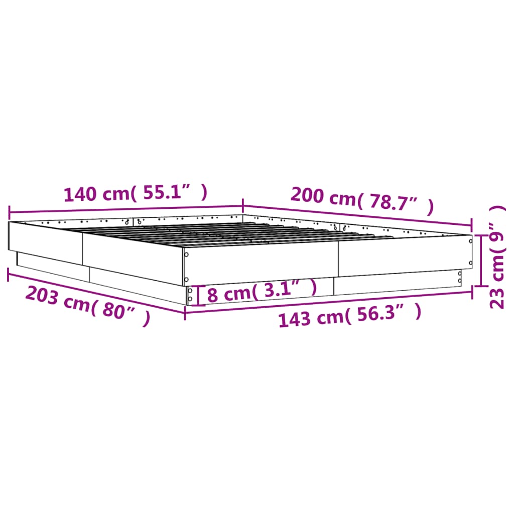 Cadre de lit sans matelas sonoma gris 140x200 cm - XIOS