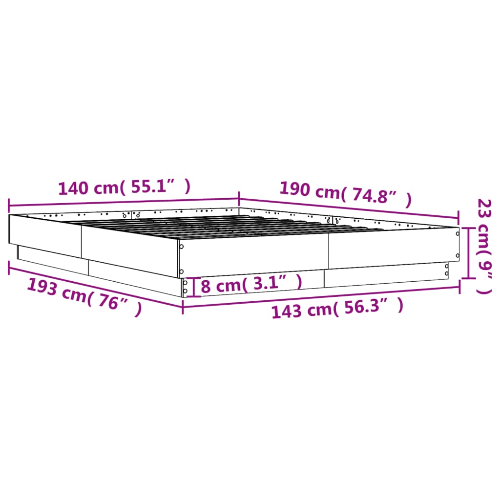Cadre de lit sans matelas gris béton 140x190 cm - XIOS
