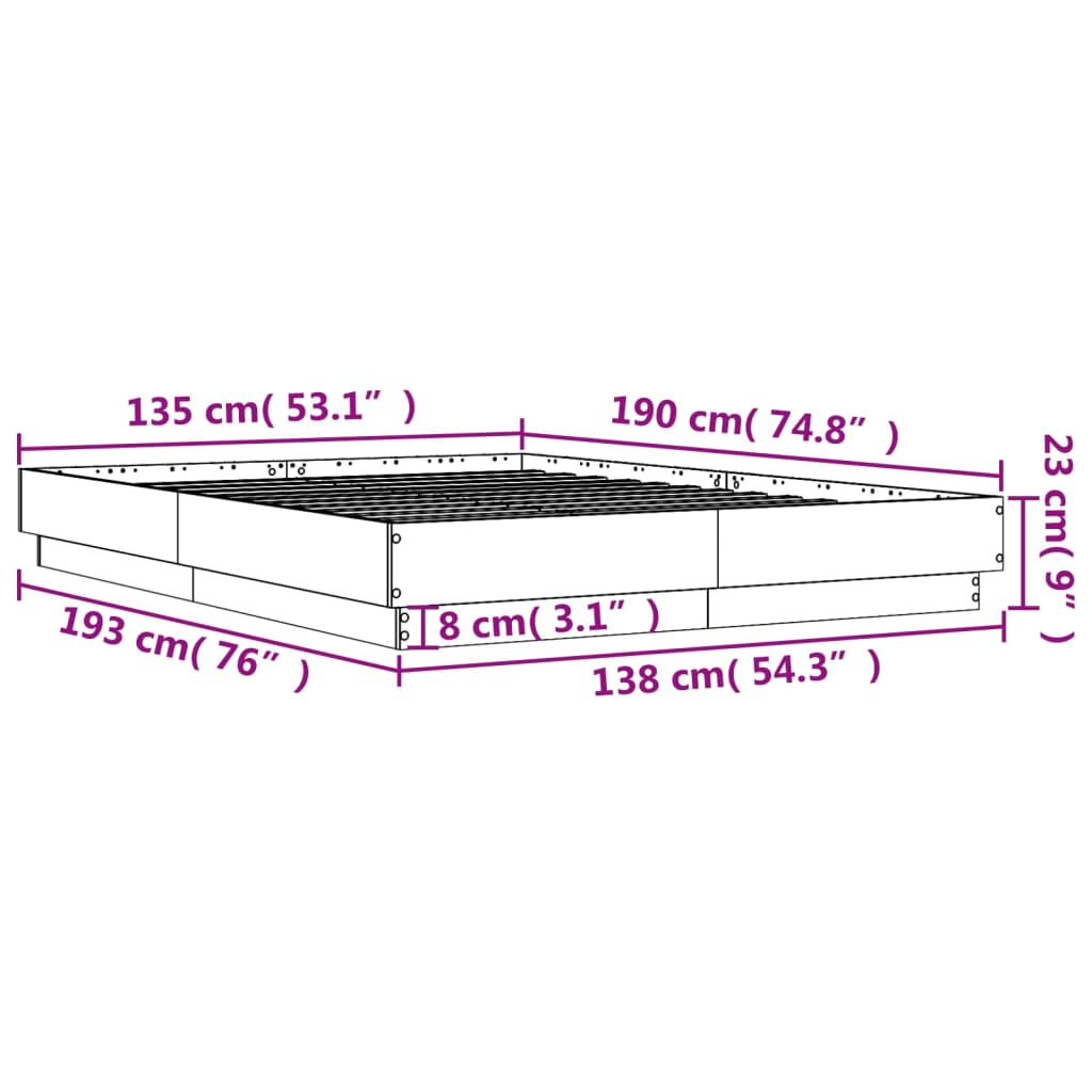 Cadre de lit sans matelas sonoma gris 135x190 cm - XIOS