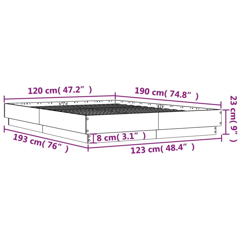 Cadre de lit sans matelas gris béton 120x190 cm - XIOS