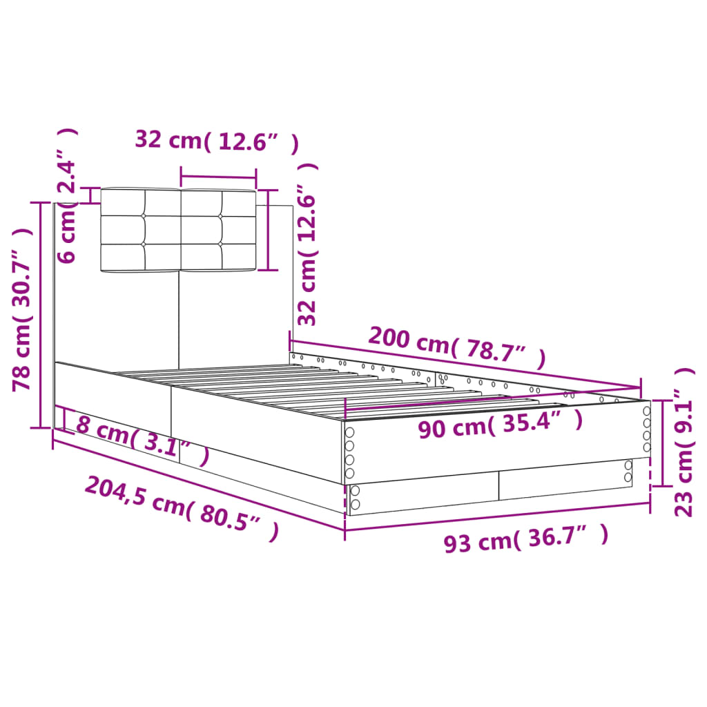 Cadre de lit sans matelas chêne sonoma 90x200 cm - XIOS