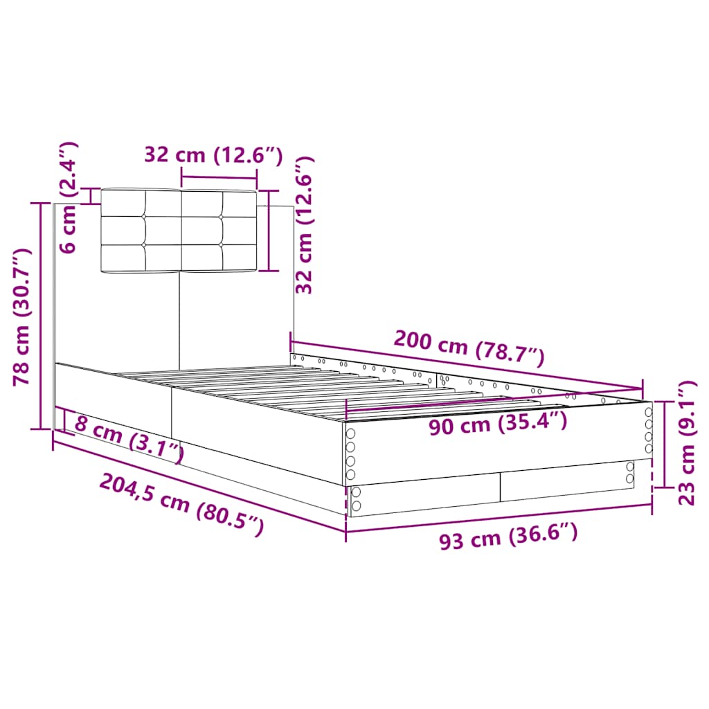 Cadre de lit sans matelas gris béton 90x200 cm - XIOS