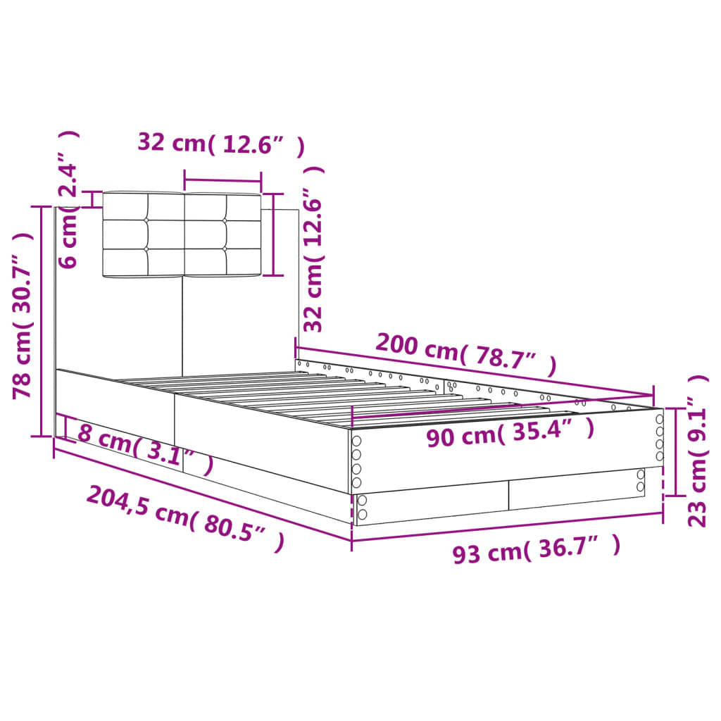 Cadre de lit sans matelas chêne fumé 90x200 cm - XIOS