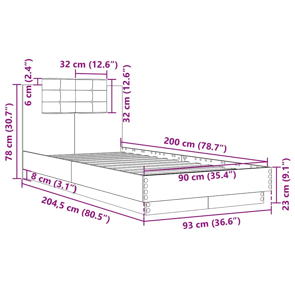 Cadre de lit sans matelas chêne marron 90x200 cm - XIOS