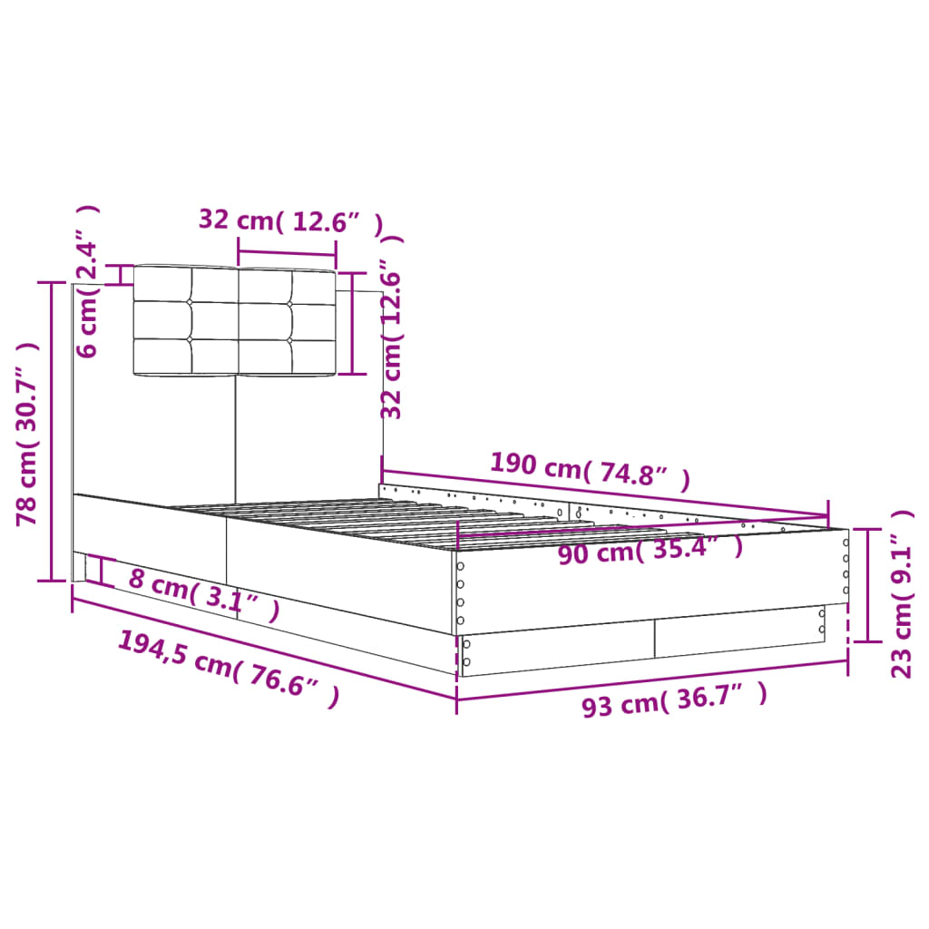 Cadre de lit sans matelas sonoma gris 90x190 cm - XIOS