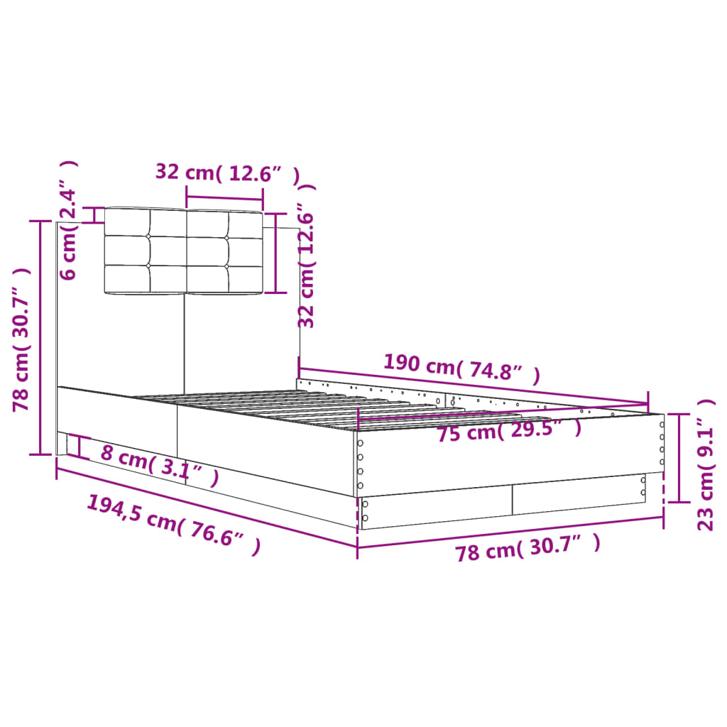 Cadre de lit sans matelas chêne fumé 75x190 cm - XIOS