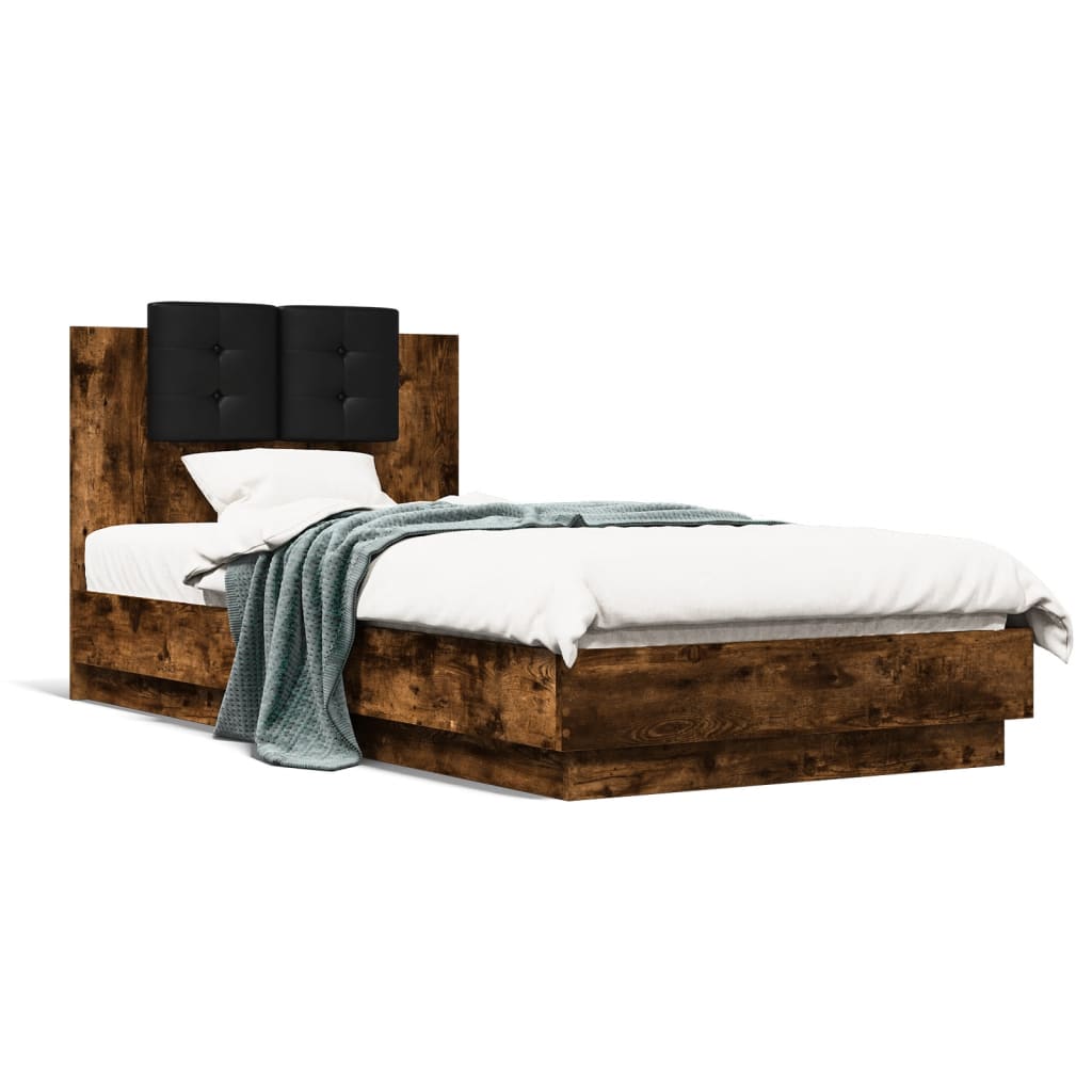 Cadre de lit tête de lit chêne fumé 75x190 cm bois ingénierie Lits & cadres de lit vidaXL   
