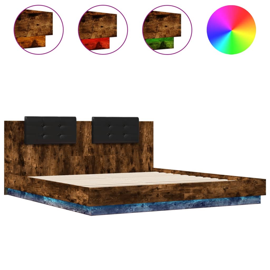 Cadre de lit avec LED sans matelas chêne fumé 200x200 cm - XIOS