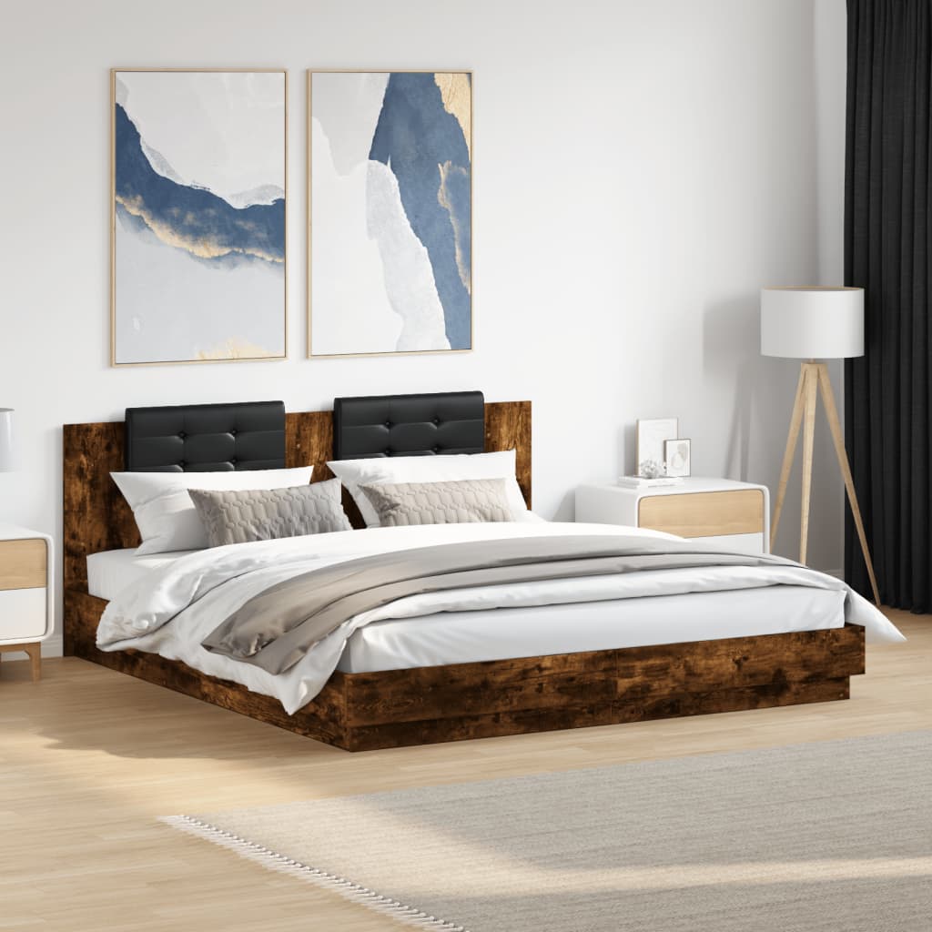 Cadre de lit avec LED sans matelas chêne fumé 200x200 cm - XIOS