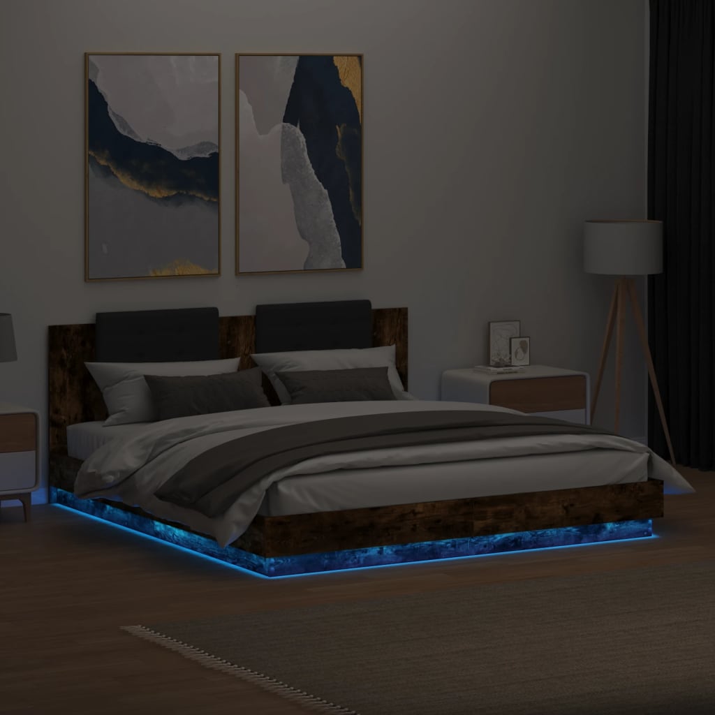 Cadre de lit avec LED sans matelas chêne fumé 160x200 cm - XIOS
