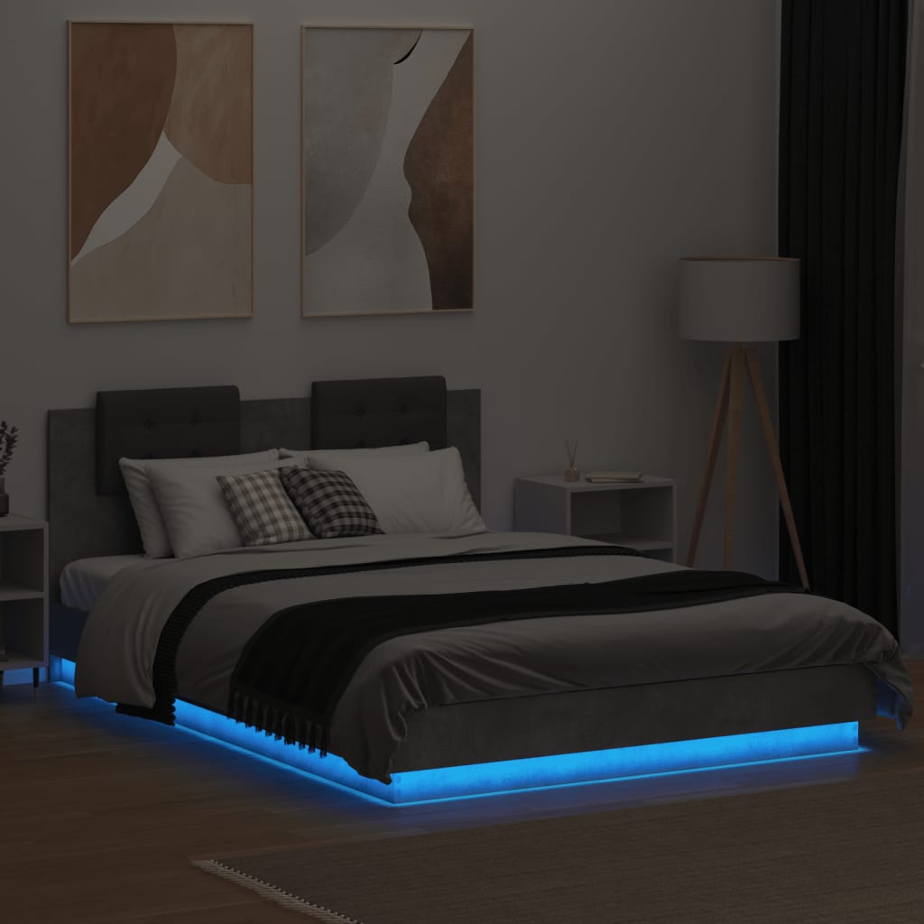 Cadre de lit avec LED sans matelas gris béton 150x200 cm - XIOS