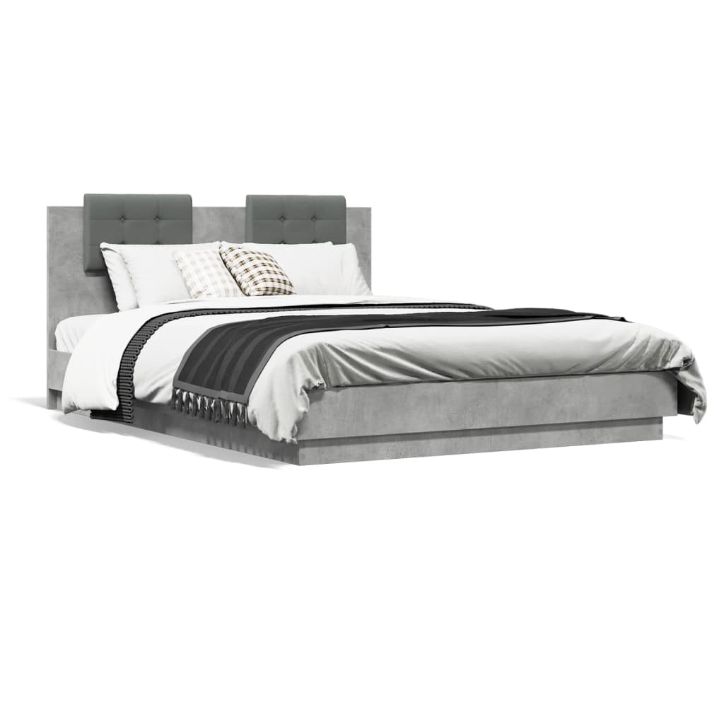 Cadre de lit avec LED sans matelas gris béton 150x200 cm - XIOS