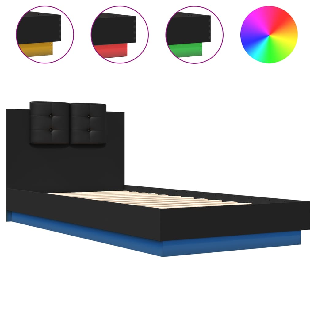 Cadre de lit avec LED sans matelas noir 100x200 cm - XIOS