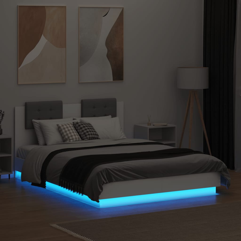 Cadre de lit avec LED sans matelas blanc 135x190 cm - XIOS