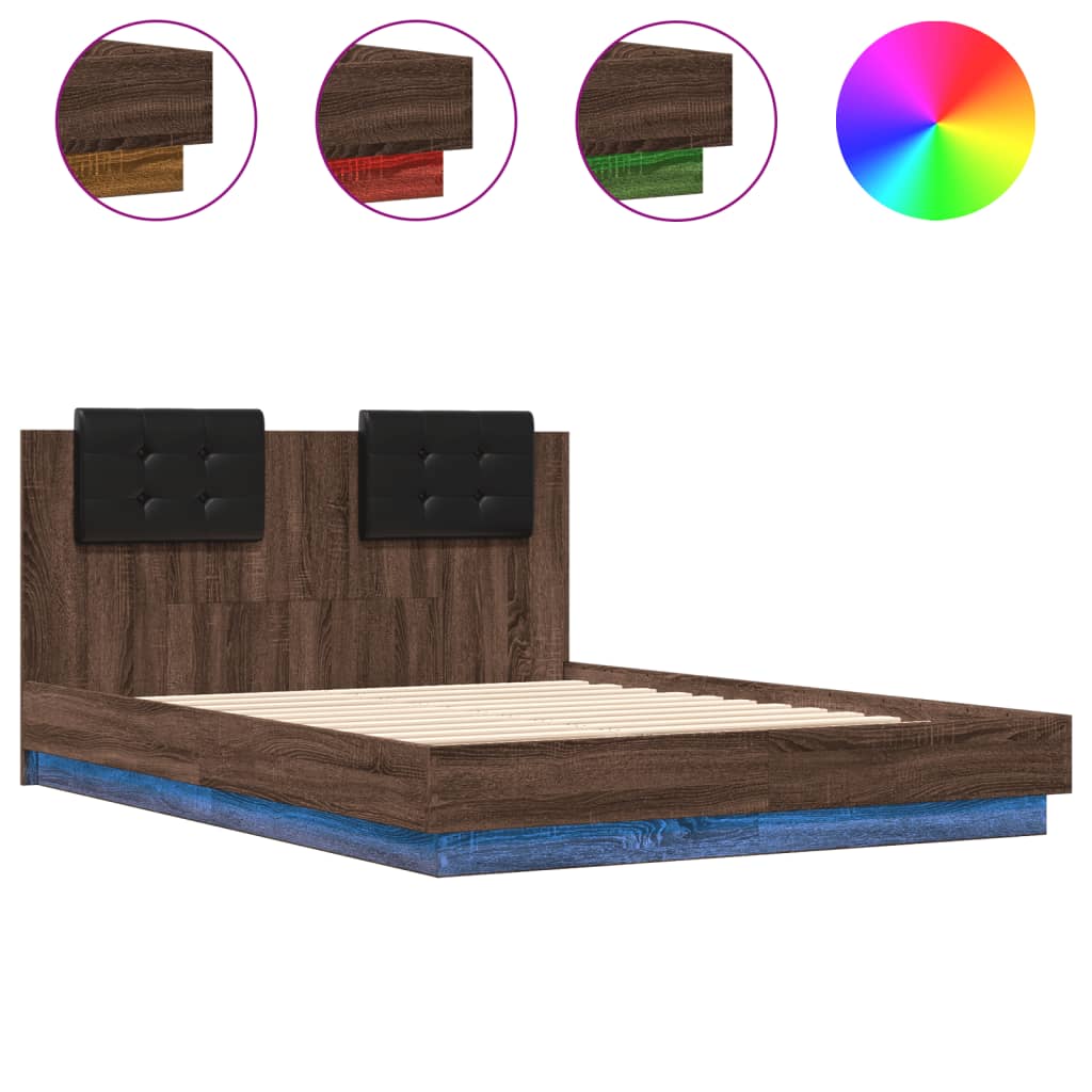 Cadre de lit avec LED sans matelas chêne marron 135x190 cm - XIOS