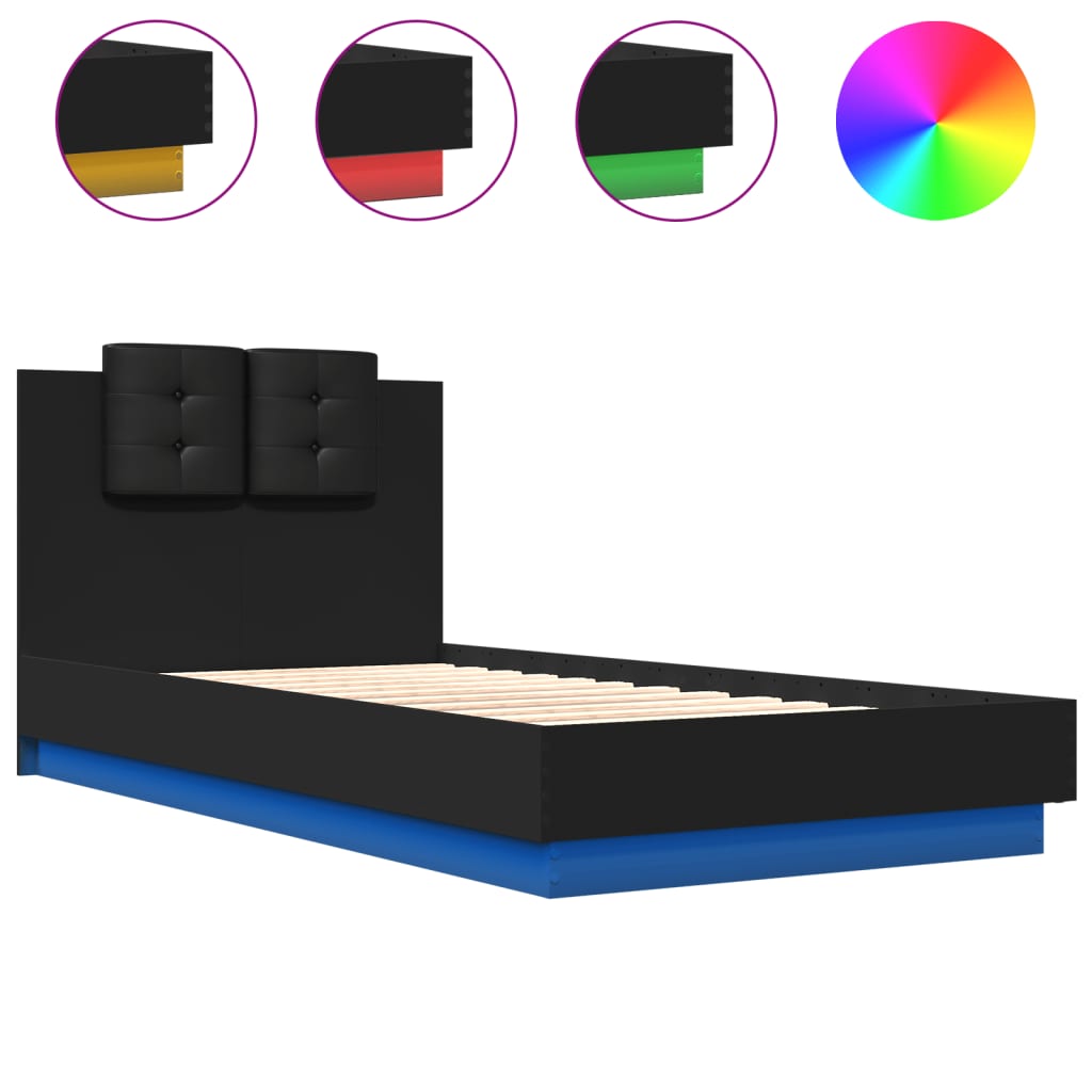 Cadre de lit avec LED sans matelas noir 75x190 cm - XIOS