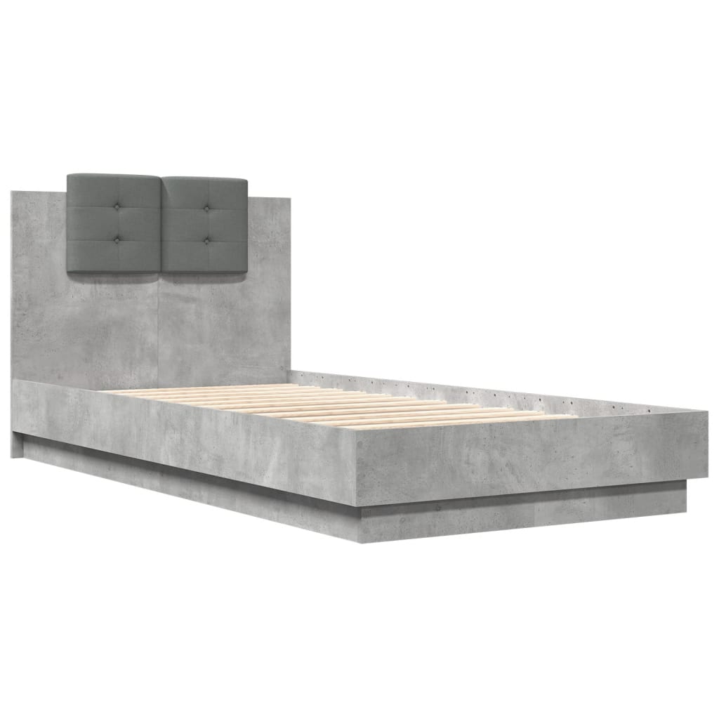 Cadre de lit avec LED sans matelas gris béton 75x190 cm - XIOS