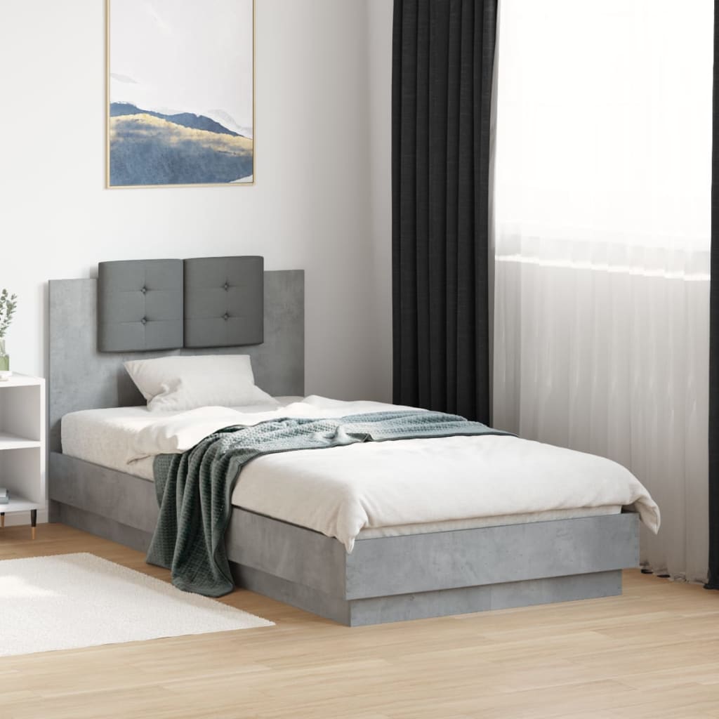 Cadre de lit avec LED sans matelas gris béton 75x190 cm - XIOS
