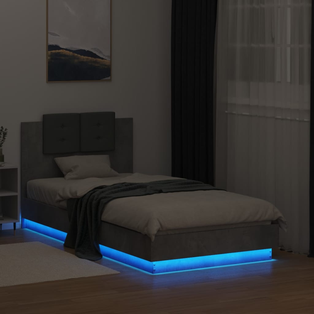 Cadre de lit avec LED sans matelas gris béton 75x190 cm - XIOS
