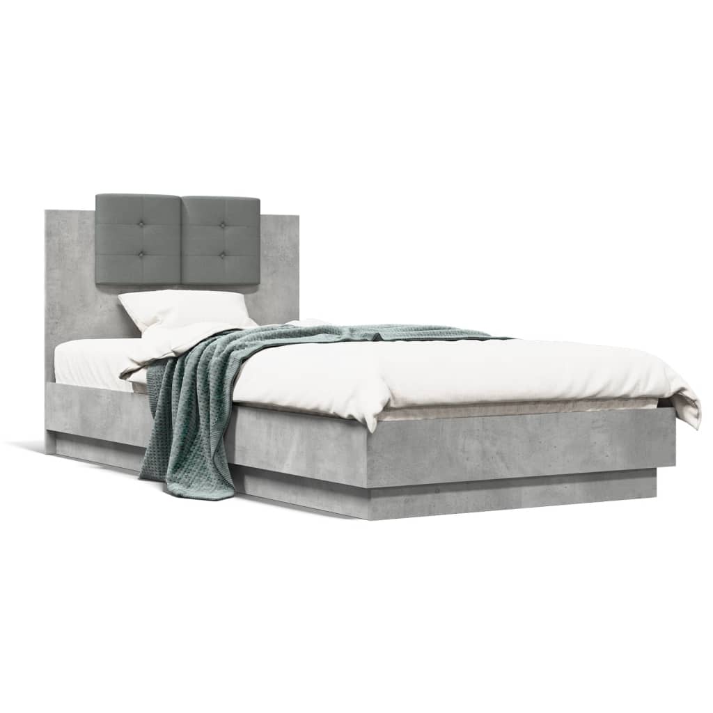 Cadre de lit avec LED sans matelas gris béton 75x190 cm - XIOS