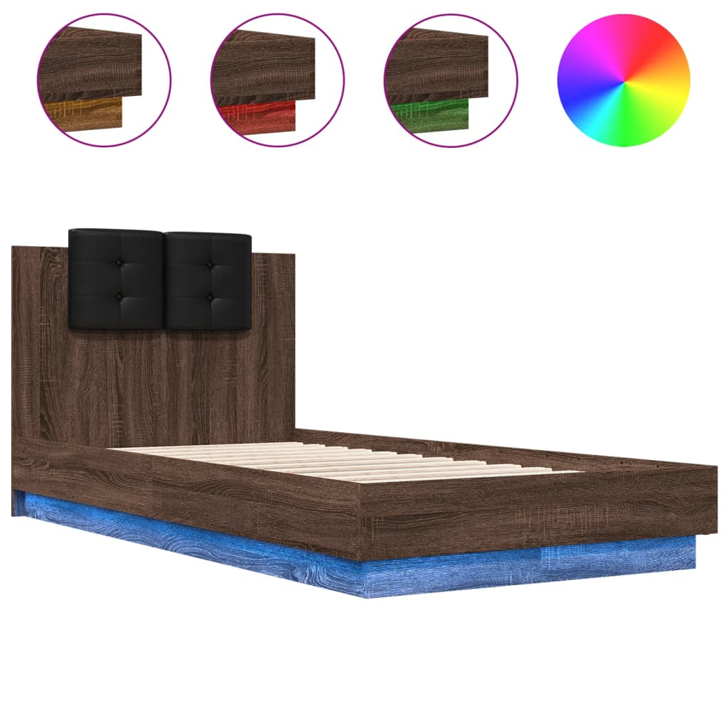 Cadre de lit avec LED sans matelas chêne marron 75x190 cm - XIOS