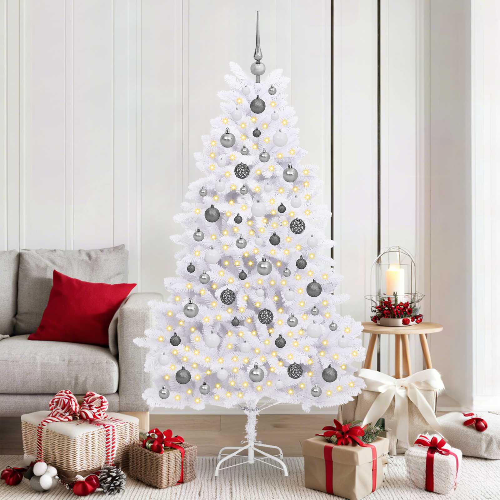 Sapin de Noël artificiel Blanc 90 x 90 x 180 cm PVC et métal - XIOS