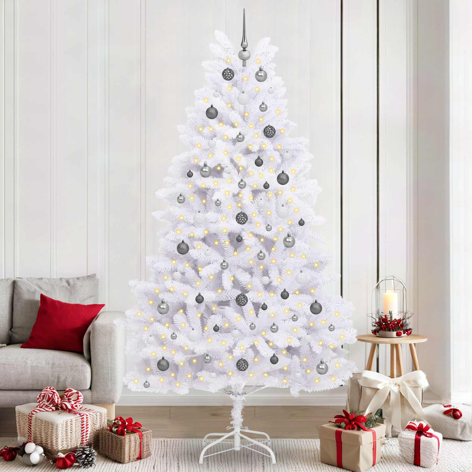 Sapin de Noël artificiel Blanc 120 x 120 x 240 cm PVC et métal - XIOS
