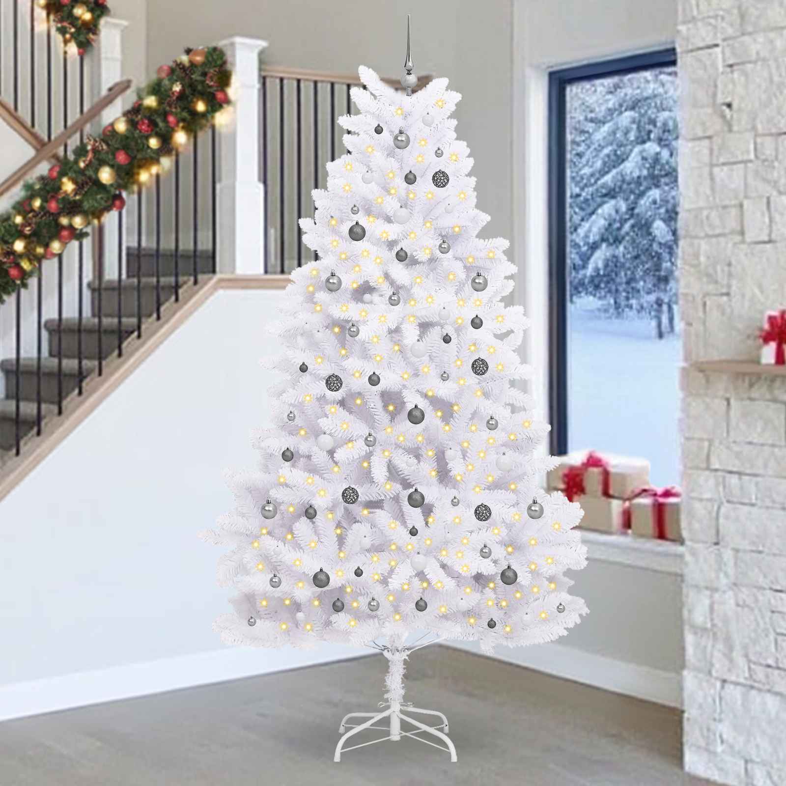 Sapin de Noël artificiel Blanc 128 x 128 x 270 cm PVC et métal - XIOS