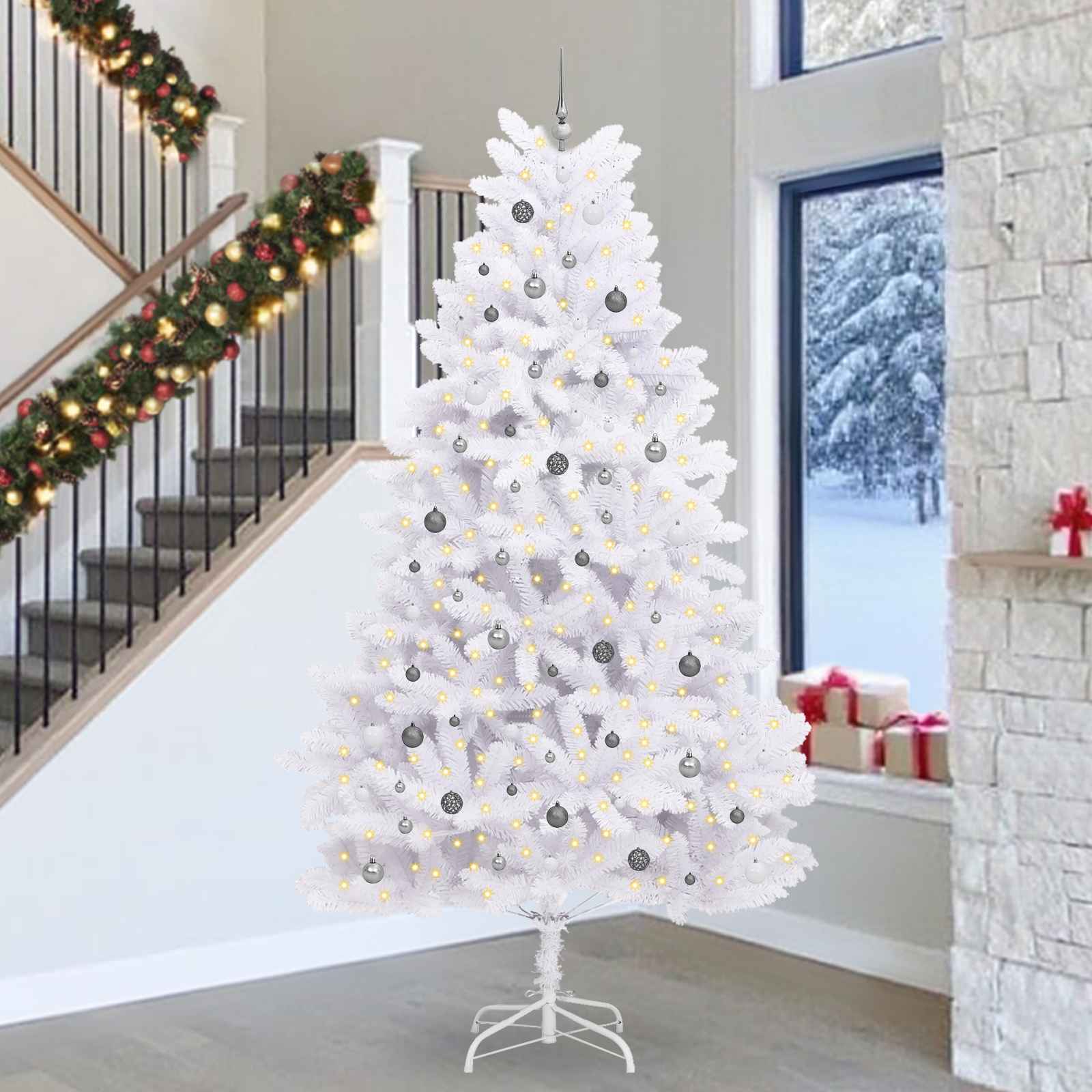 Sapin de Noël artificiel Blanc 138 x 138 x 300 cm PVC et métal - XIOS