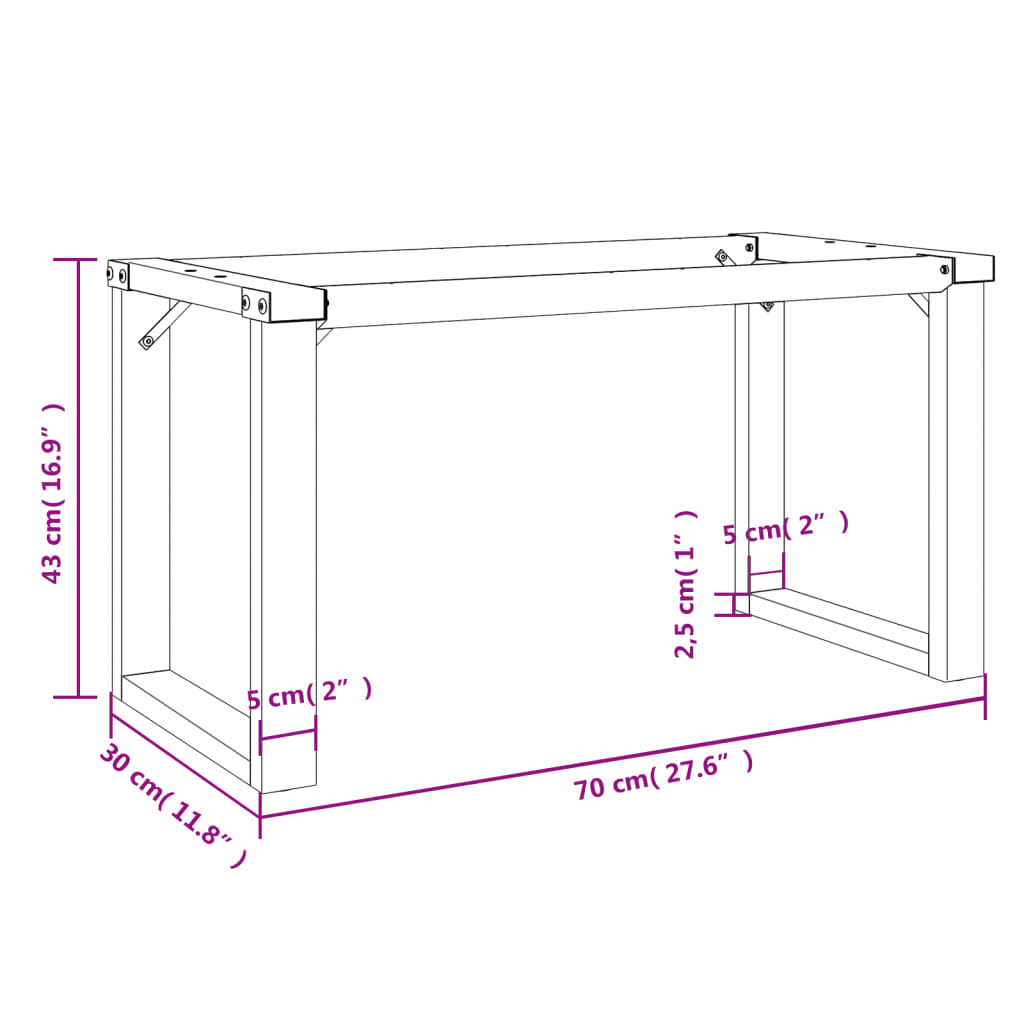 Pieds de table basse cadre en O 70x30x43 cm acier - XIOS