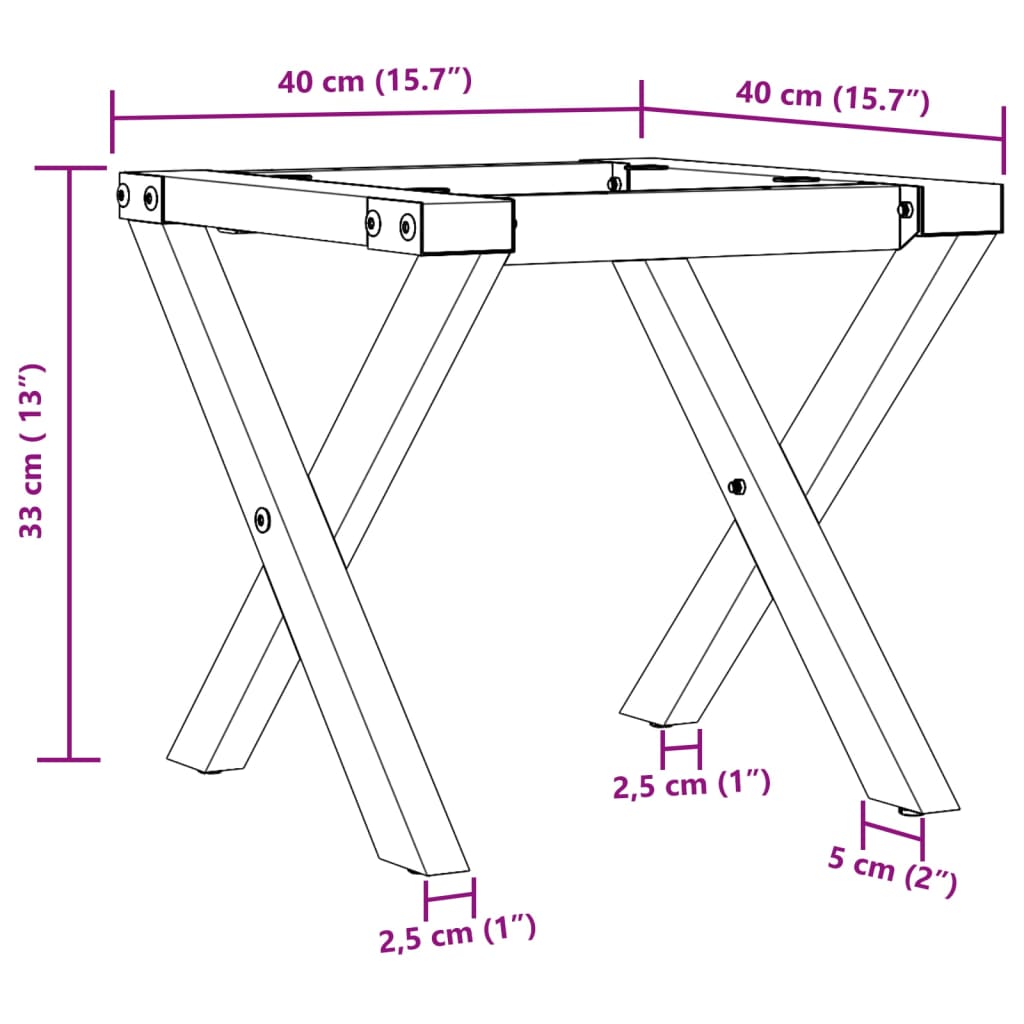 Pieds de table basse cadre en X 40x40x33 cm acier Pieds de table vidaXL