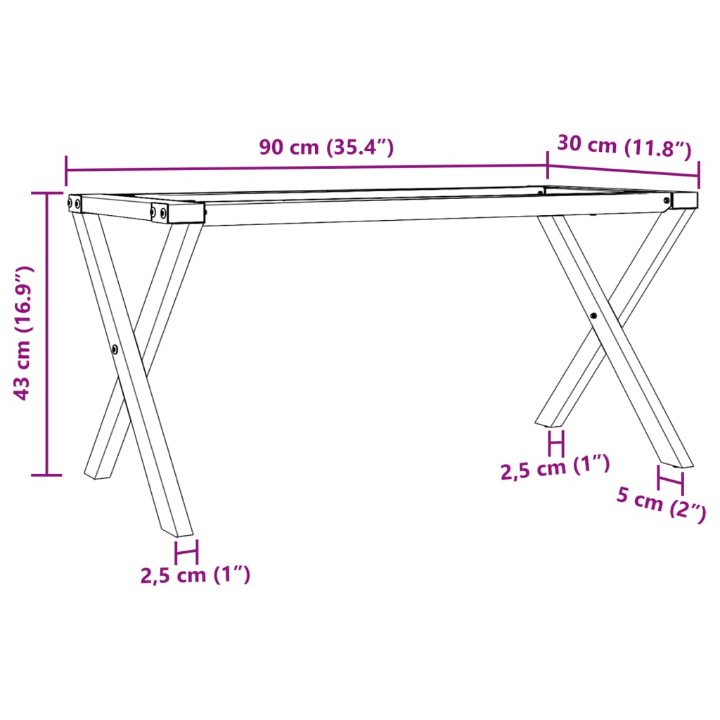 Pieds de table basse cadre en X 90x30x43 cm fonte - XIOS